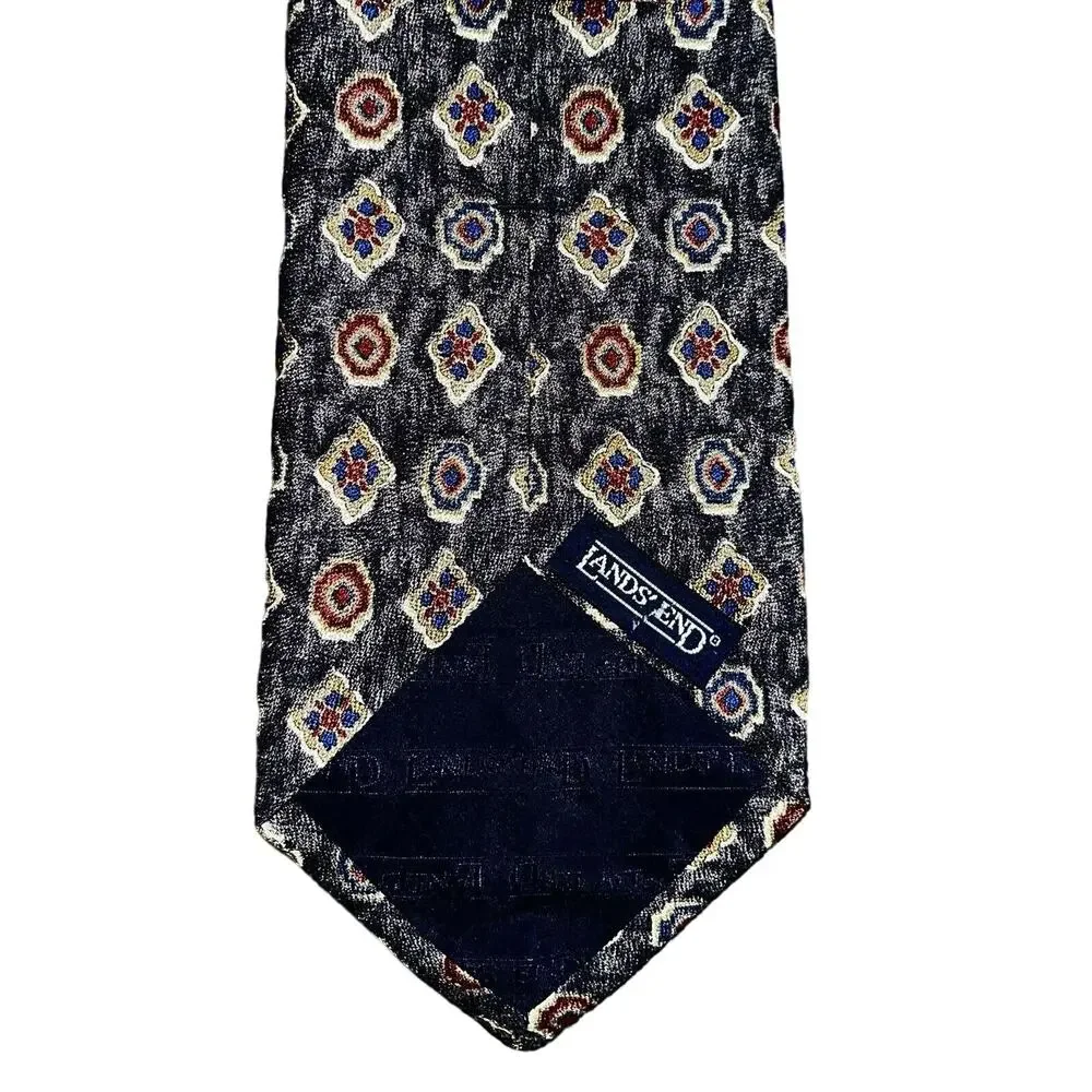 Lands' End‎ Men's Ties Set Of Two 100% Silk Neck Ties Paisley Blue Burgundy EUC